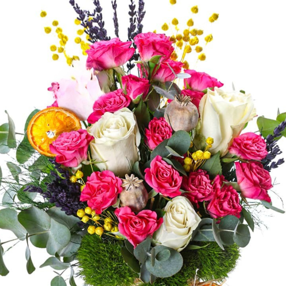 Pink Mirage – Cam Vazoda Pembe ve Beyaz Güller