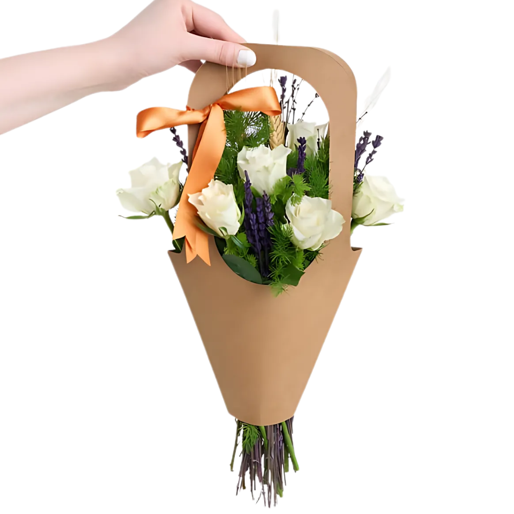 White Breeze – Kraft Çantada Beyaz Gül ve Lavanta