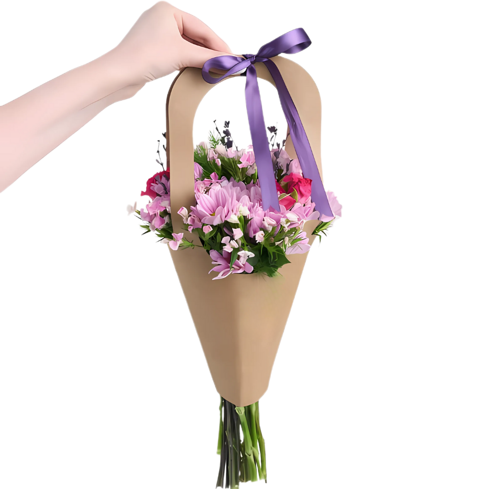 Sweet Bloom – Kraft Çantada Pembe Gül ve Papatya