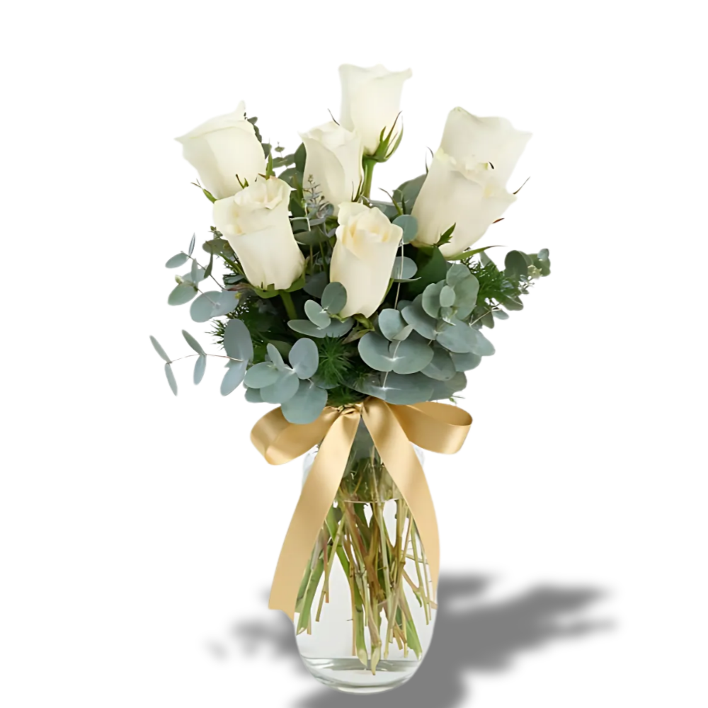 Vazoda 7’li Beyaz Gül - Rosentra | Premium Flowers