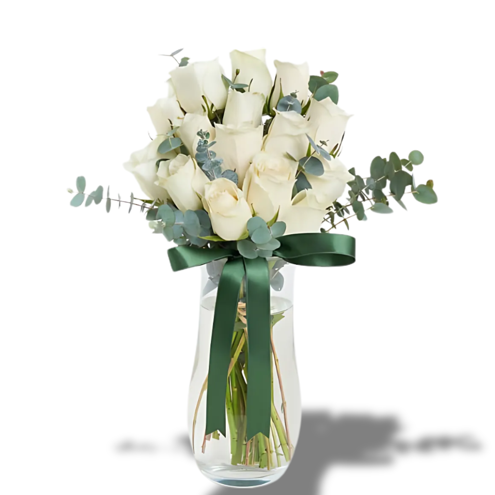 Vazoda 15'li Beyaz Gül - Rosentra | Premium Flowers