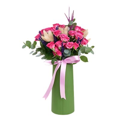 Pink Charm – Yeşil Vazoda Pembe Çardak Gül