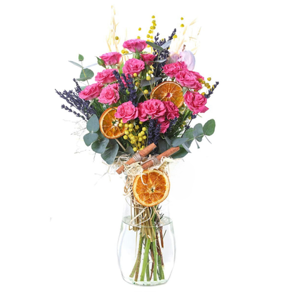 Bloom Charge – Cam Vazoda Karışık Çiçek Aranjmanı