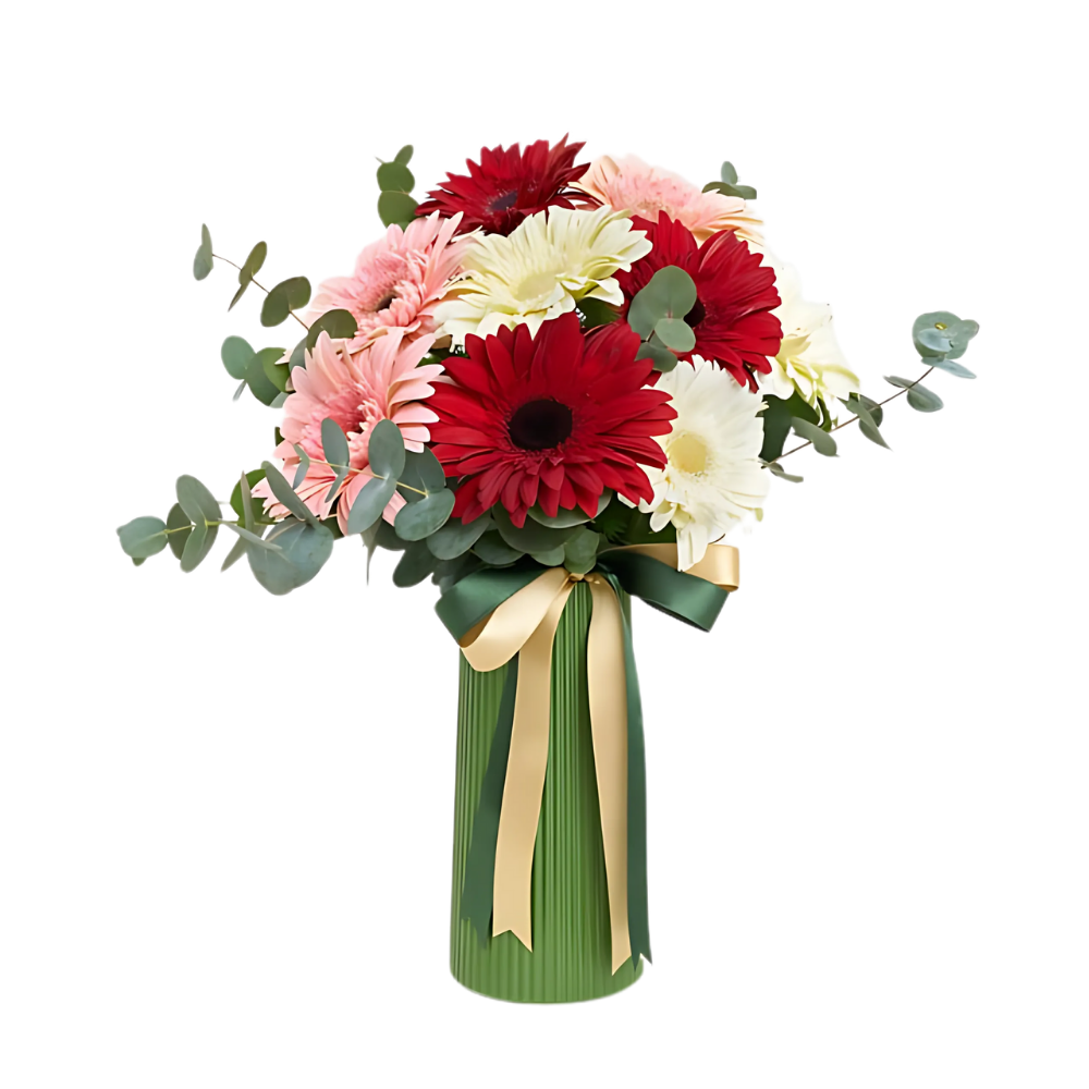 Joy Mix – Yeşil Vazoda Rengarenk Gerbera