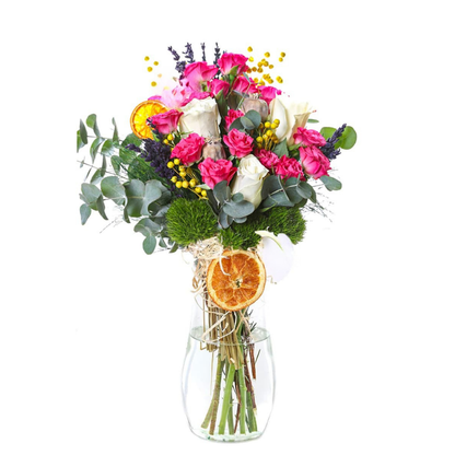 Pink Mirage – Cam Vazoda Pembe ve Beyaz Güller