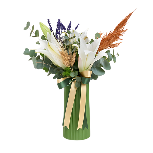 Lily White – Yeşil Vazoda Beyaz Lilyumlar