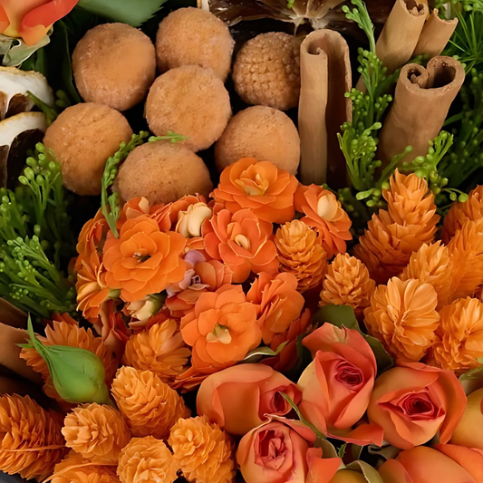 Orange Vibe – Siyah Kutuda Turuncu Çardak Gül ve Kalanchoe