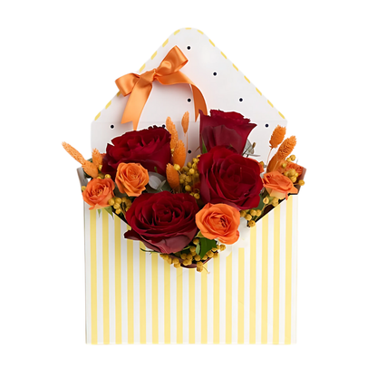 Golden Duo – Sarı Zarf Kutuda Kırmızı ve Turuncu Gül