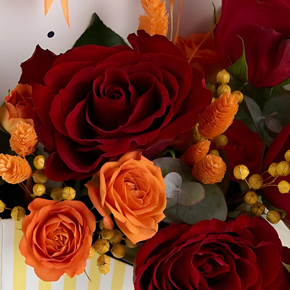 Golden Duo – Sarı Zarf Kutuda Kırmızı ve Turuncu Gül