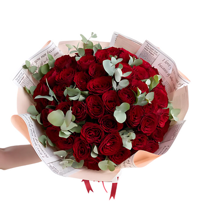 Gazete Kağıdında 50 Kırmızı Gül Buketi - Rosentra | Premium Flowers
