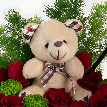 Red Bear – Kraft Çantada Kırmızı Gül ve Ayıcık Anahtarlık