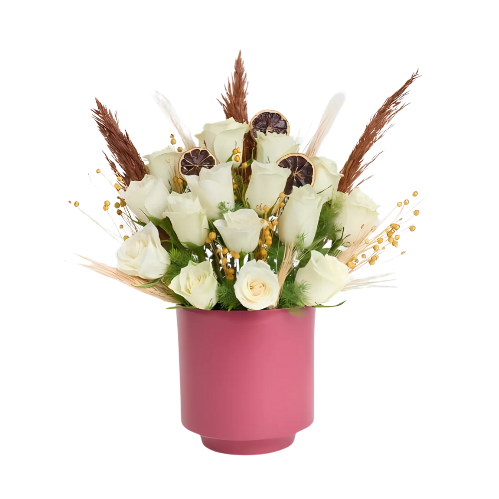 Beton Saksıda Beyaz Güller - Rosentra | Premium Flowers