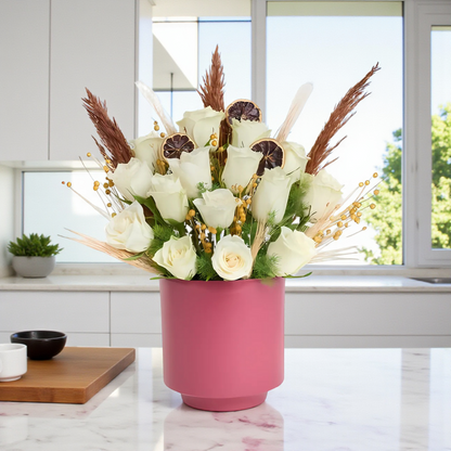 Beton Saksıda Beyaz Güller