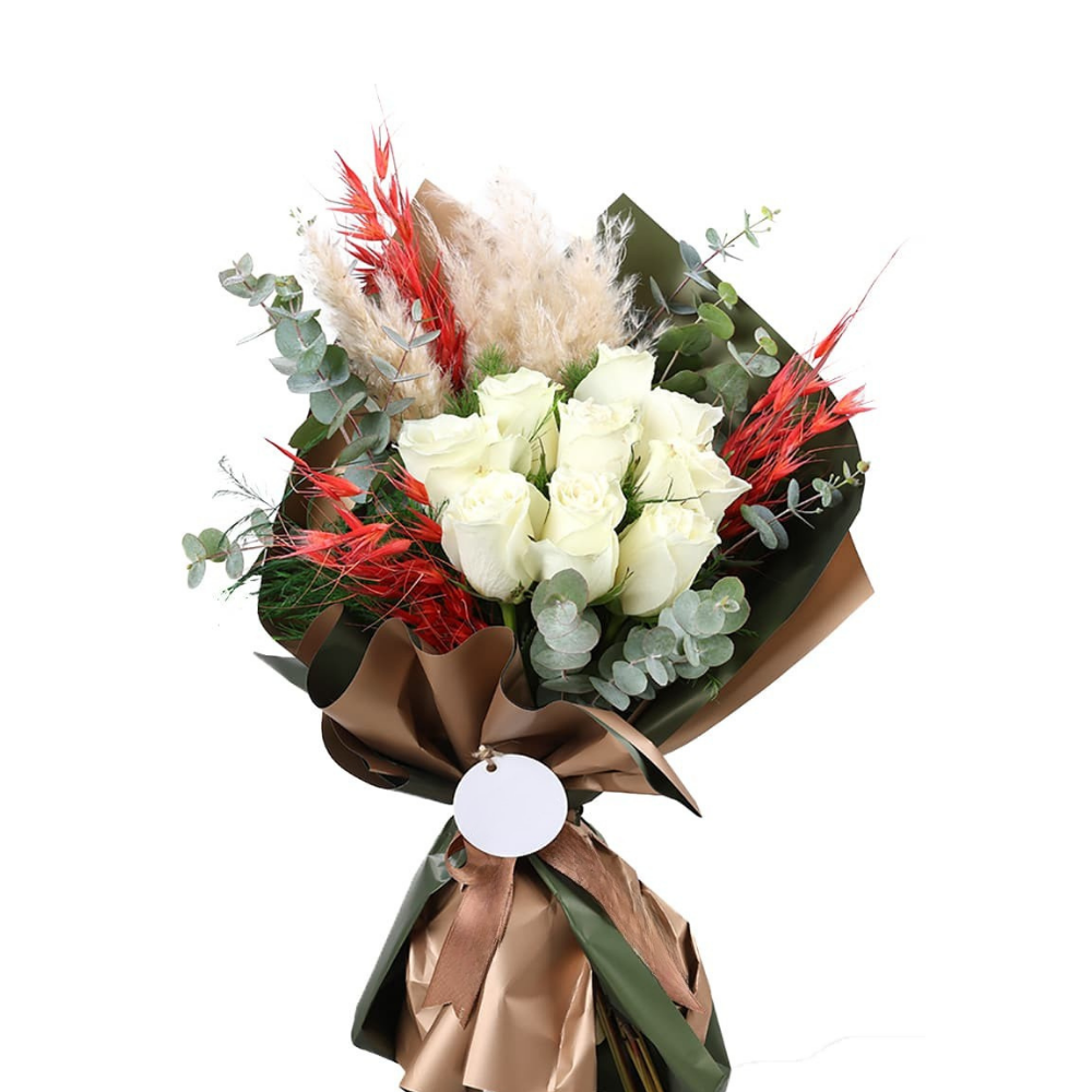 Premium 9 Beyaz Gül Buketi - Rosentra | Premium Flowers