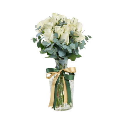 Premium Cam Vazoda 15 Beyaz Gül