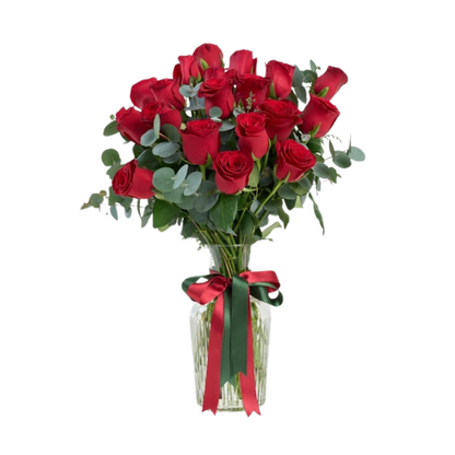 Premium Cam Vazoda 21 Kırmızı Gül