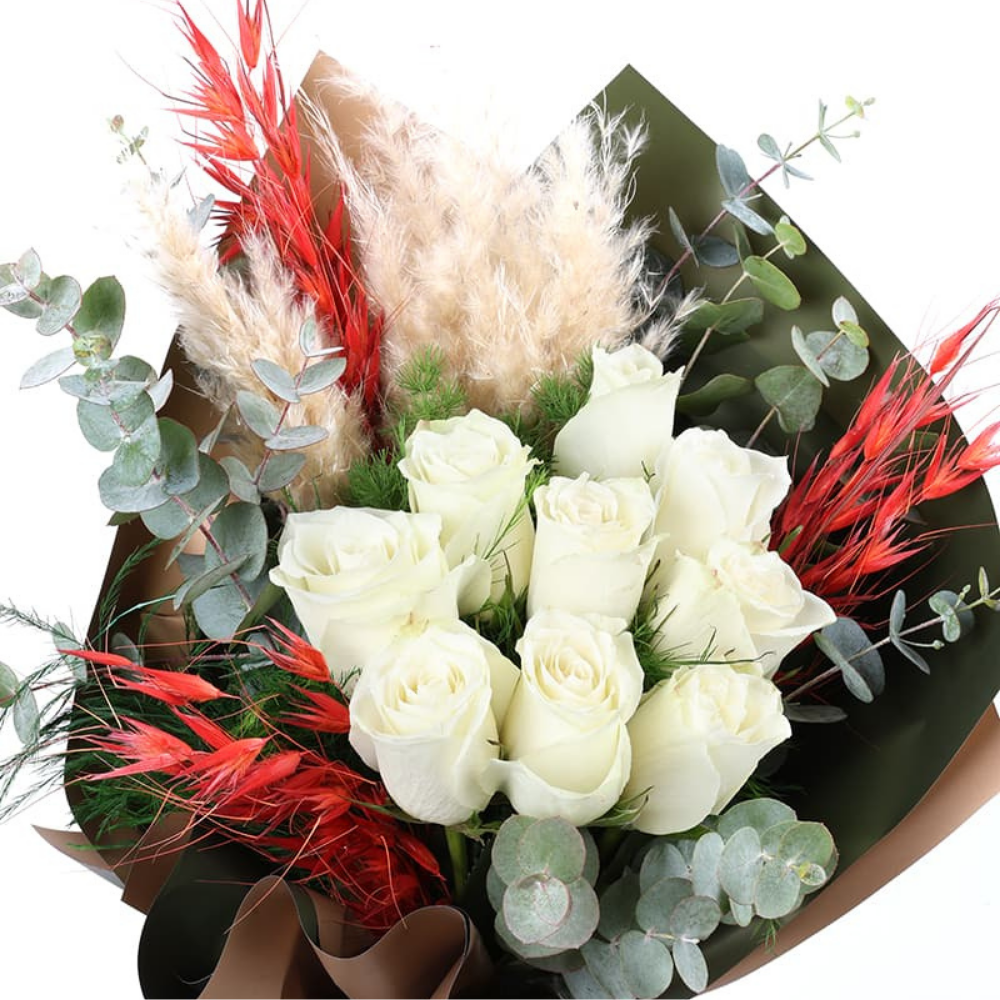 Premium 9 Beyaz Gül Buketi - Rosentra | Premium Flowers