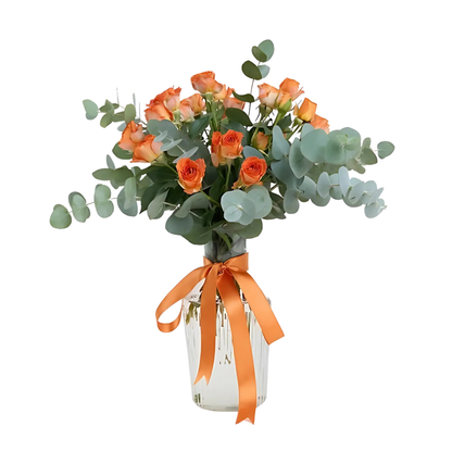 Premium Cam Vazoda Turuncu Çardak Güller - Rosentra | Premium Flowers