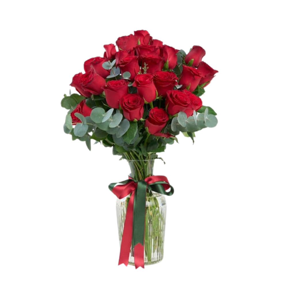 Premium Cam Vazoda 25 Kırmızı Gül