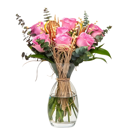 Blush Elegance – Kristal Vazoda 7 Pembe Gül