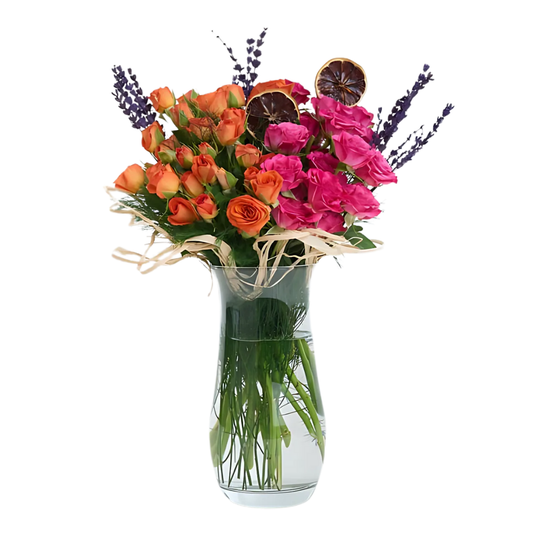 Sunset Melody – Vazoda Turuncu ve Pembe Çardak Güller