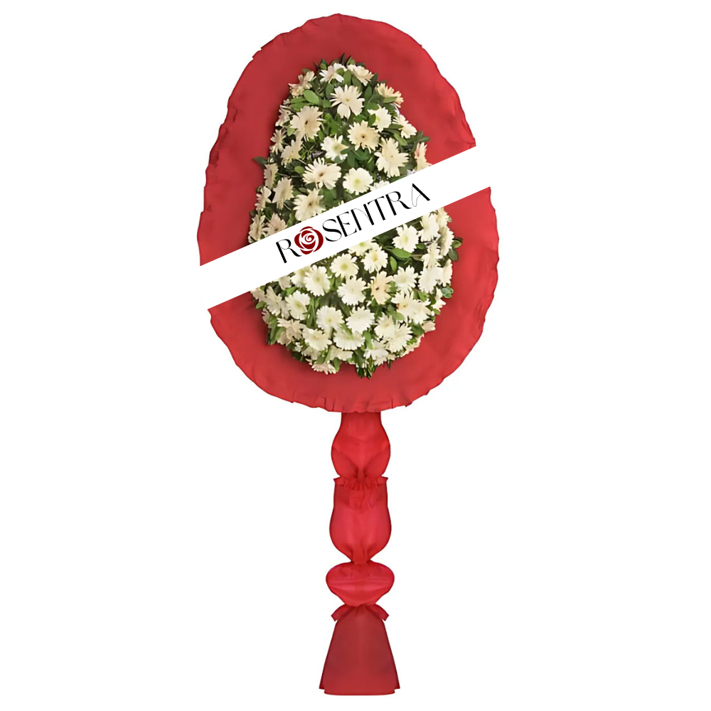 Beyaz Gerbera Kırmızı Ayaklı Tek Katlı Çelenk - Rosentra | Premium Flowers