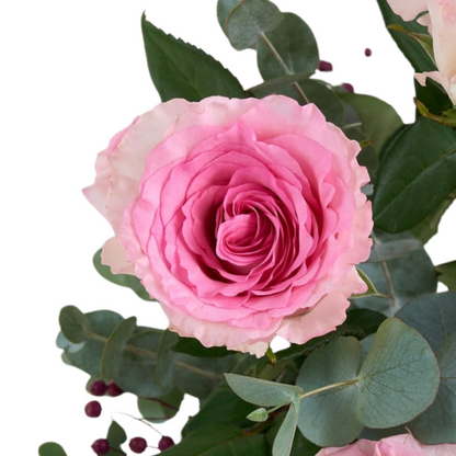 Rosy Touch – Çizgili Vazoda 8 Pembe Gül