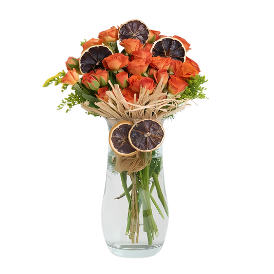 Flame Garden – Vazoda 38’li Turuncu Çardak Gül Aranjmanı