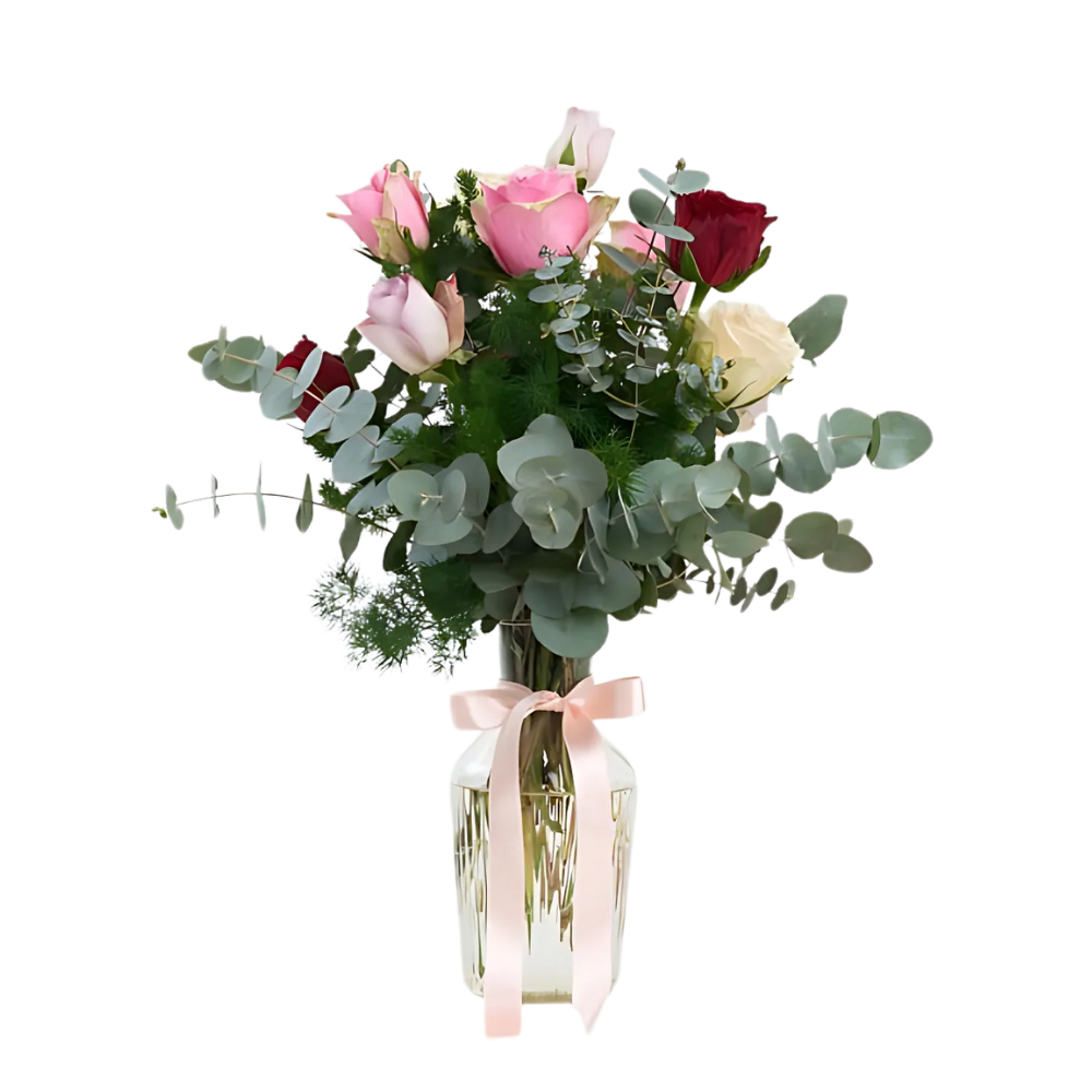 Harmony Bloom – Vazoda Kırmızı, Beyaz, Lila ve Pembe Güller