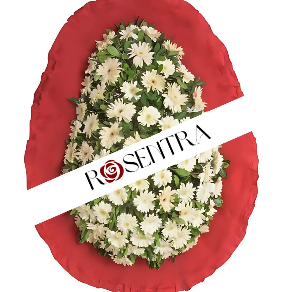 Beyaz Gerbera Kırmızı Ayaklı Tek Katlı Çelenk - Rosentra | Premium Flowers