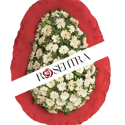 Beyaz Gerbera Kırmızı Ayaklı Tek Katlı Çelenk - Rosentra | Premium Flowers