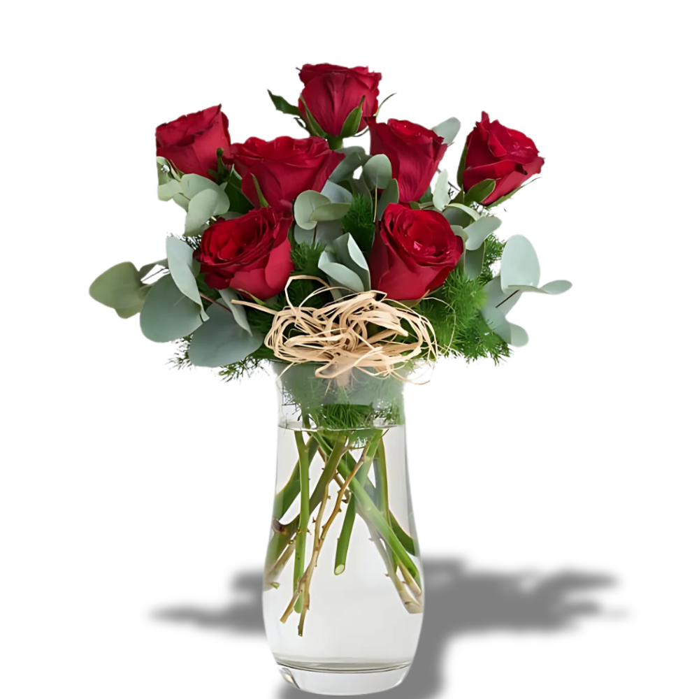 Vazoda 7'li Kırmızı Gül - Rosentra | Premium Flowers