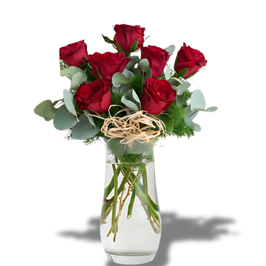 Vazoda 7'li Kırmızı Gül - Rosentra | Premium Flowers