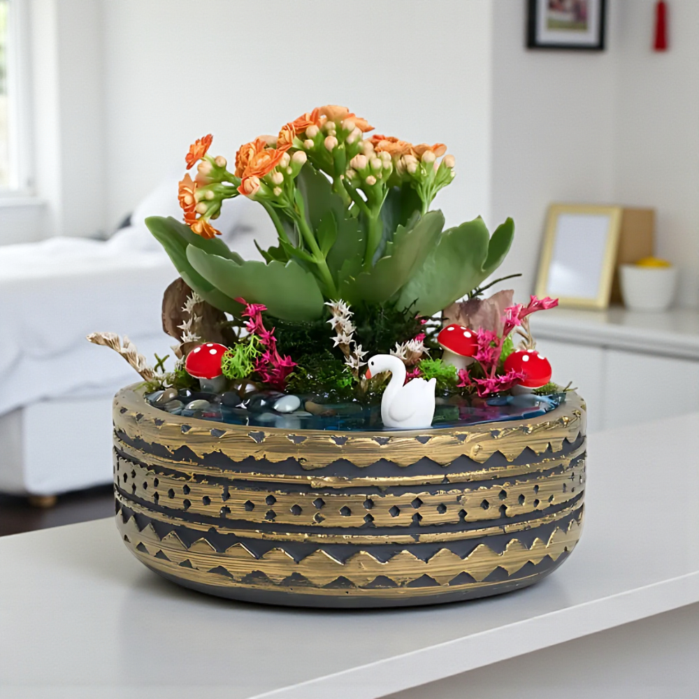 Saksıda Turuncu Kalanchoe Teraryum