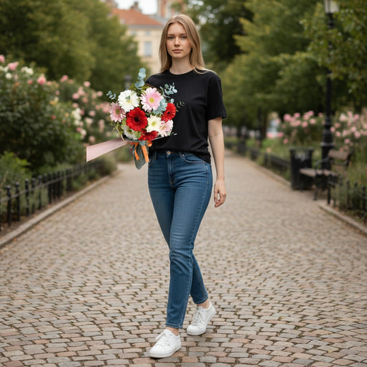 Yeşil Kahve Kağıtta Kırmızı Pembe Beyaz Gerbera Buketi